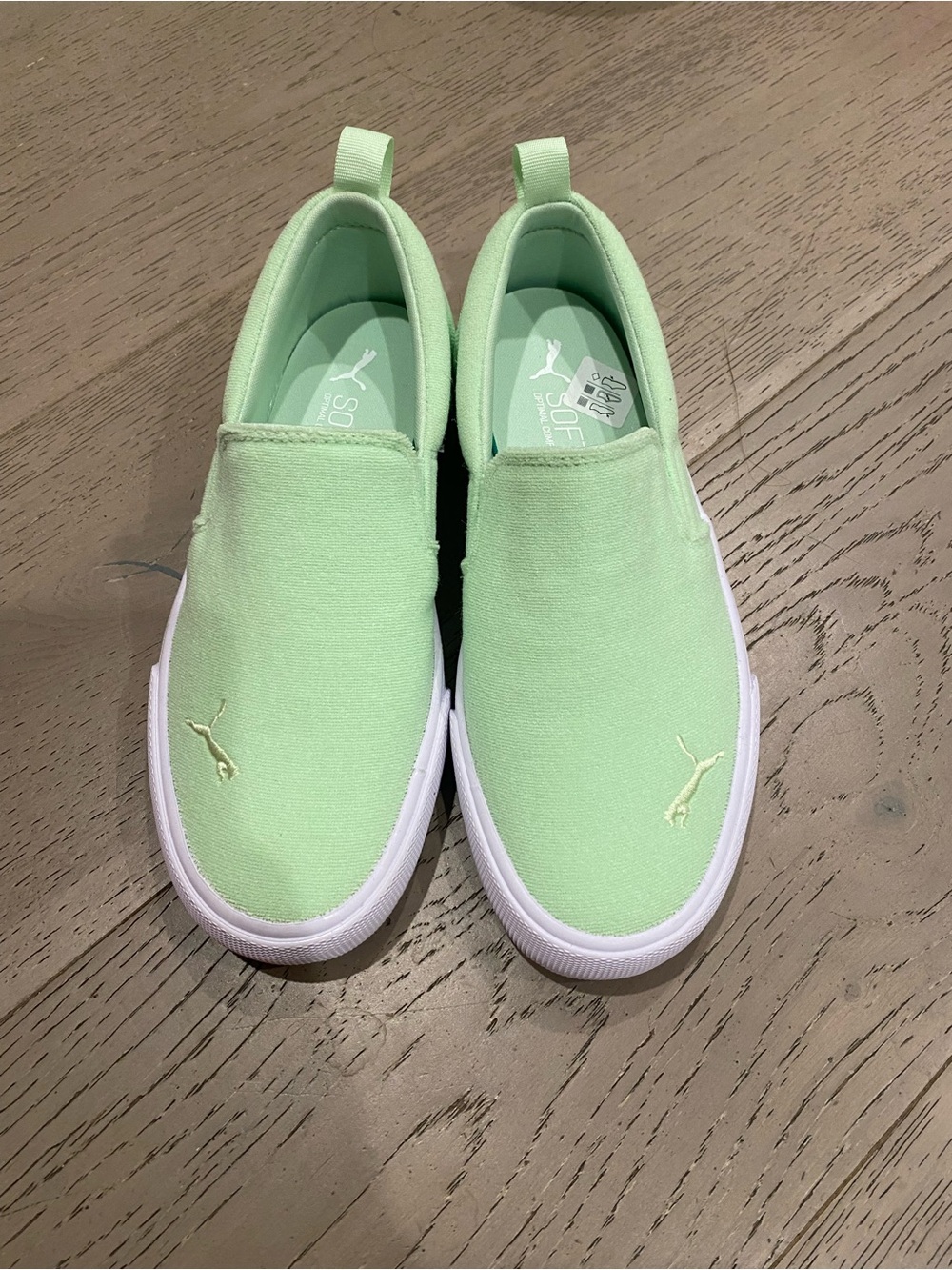 Puma Slip-On Sneakers in Mint Green and White